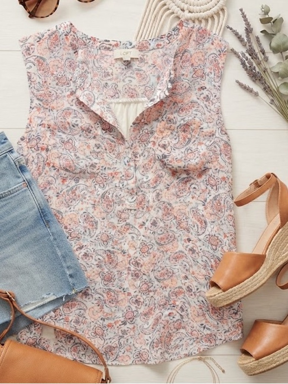 LOFT Pink and Navy Paisley Sleeveless Camisole